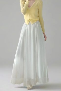 Milk White High-Waisted Swing Skirt, Cotton-Linen Blend, Wrinkle-Resistant, Floor-Length Drape for Women - 2025 Spring/Summer Fashion