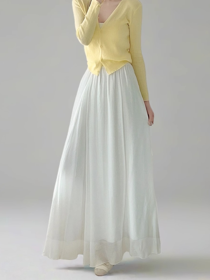 Milk White High-Waisted Swing Skirt, Cotton-Linen Blend, Wrinkle-Resistant, Floor-Length Drape for Women - 2025 Spring/Summer Fashion Milk White High-Waisted Swing Skirt, Cotton-Linen Blend, Wrinkle-Resistant, Floor-Length Drape for Women - 2025 Spring/Summer Fashion