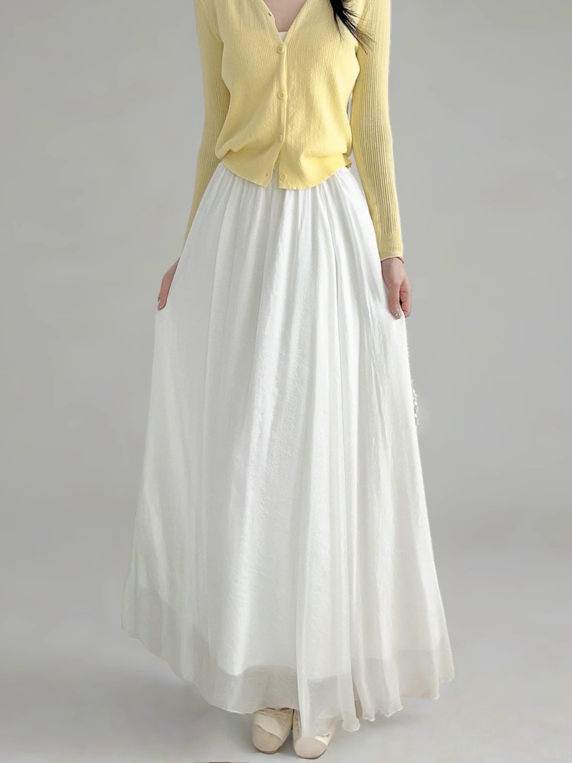 Milk White High-Waisted Swing Skirt, Cotton-Linen Blend, Wrinkle-Resistant, Floor-Length Drape for Women - 2025 Spring/Summer Fashion Milk White High-Waisted Swing Skirt, Cotton-Linen Blend, Wrinkle-Resistant, Floor-Length Drape for Women - 2025 Spring/Summer Fashion