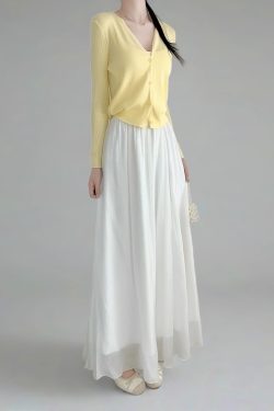 Milk White High-Waisted Swing Skirt, Cotton-Linen Blend, Wrinkle-Resistant, Floor-Length Drape for Women - 2025 Spring/Summer Fashion