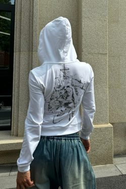 Millennium Street Music Score Embroidery Portrait Gradient Print Waist-Defining Slim Fit Hoodie for Trendy Streetwear Style