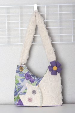 Mini Cute Chiffon Cat Underarm Crossbody Bag in Purple Iris - Spring Summer Fashion Accessory for Trendy Outfits