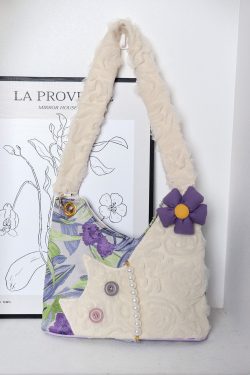 Mini Cute Chiffon Cat Underarm Crossbody Bag in Purple Iris - Spring Summer Fashion Accessory for Trendy Outfits