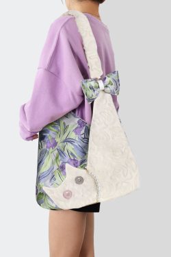 Mini Cute Chiffon Cat Underarm Crossbody Bag in Purple Iris - Spring Summer Fashion Accessory for Trendy Outfits