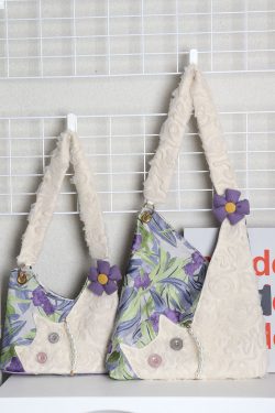 Mini Cute Chiffon Cat Underarm Crossbody Bag in Purple Iris - Spring Summer Fashion Accessory for Trendy Outfits