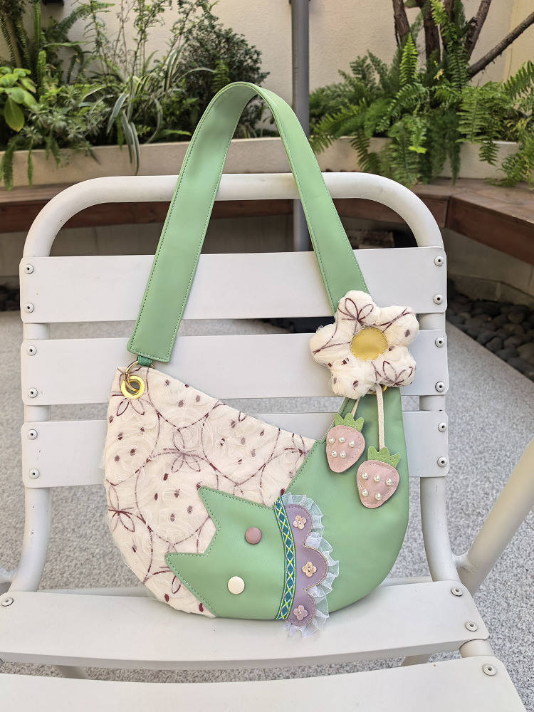 Mini Cute Chiffon Strawberry Crossbody Bag for Spring Summer - Adorable Cat Underarm Style Bag Mini Cute Chiffon Strawberry Crossbody Bag for Spring Summer - Adorable Cat Underarm Style Bag