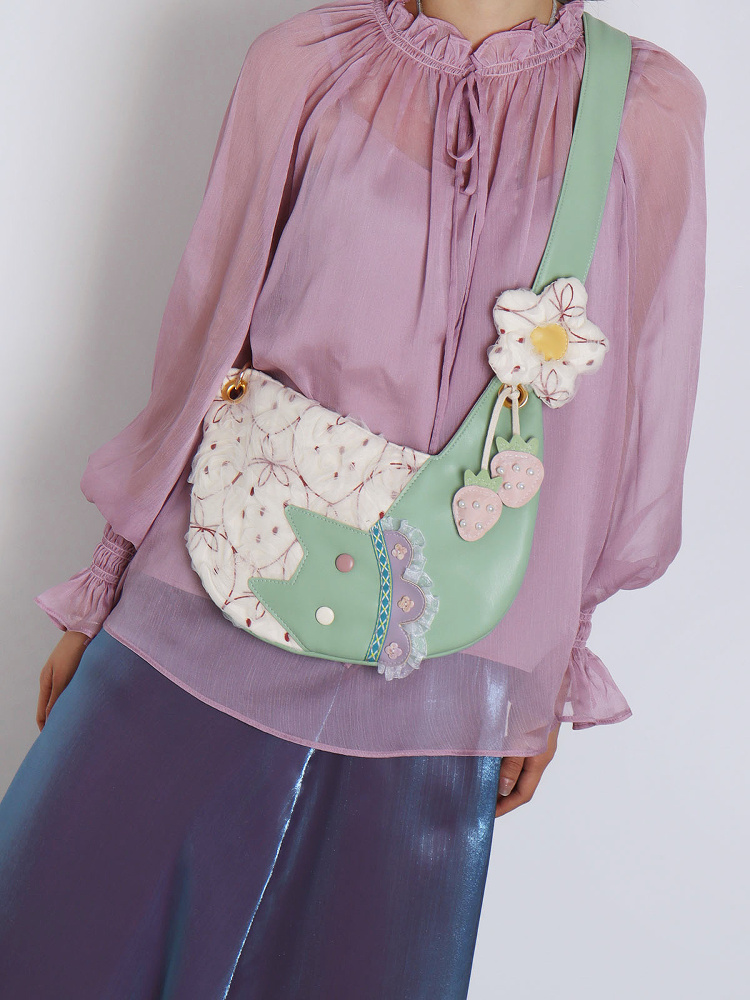 Mini Cute Chiffon Strawberry Crossbody Bag for Spring Summer - Adorable Cat Underarm Style Bag Mini Cute Chiffon Strawberry Crossbody Bag for Spring Summer - Adorable Cat Underarm Style Bag