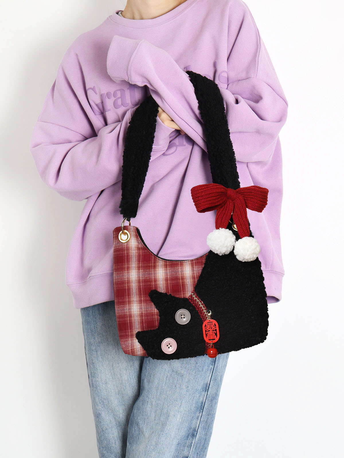 Mini Red Plaid Cat Bag for Women - Cute Underarm Crossbody Bag for New Year Good Luck & Destiny - Y2K Style Mini Red Plaid Cat Bag for Women - Cute Underarm Crossbody Bag for New Year Good Luck & Destiny - Y2K Style