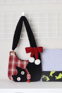 Mini Red Plaid Cat Bag for Women - Cute Underarm Crossbody Bag for New Year Good Luck & Destiny - Y2K Style