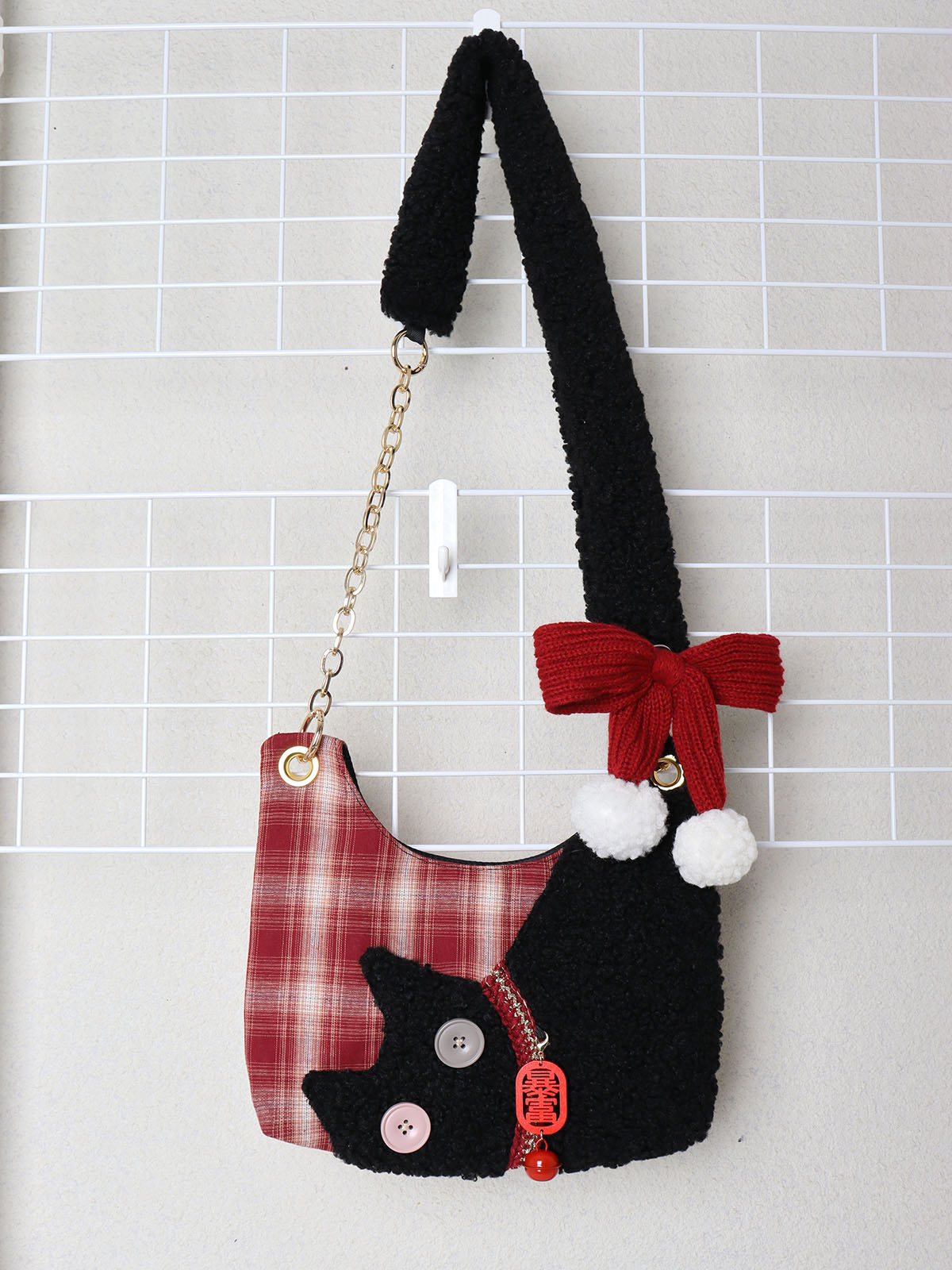 Mini Red Plaid Cat Bag for Women - Cute Underarm Crossbody Bag for New Year Good Luck & Destiny - Y2K Style Mini Red Plaid Cat Bag for Women - Cute Underarm Crossbody Bag for New Year Good Luck & Destiny - Y2K Style