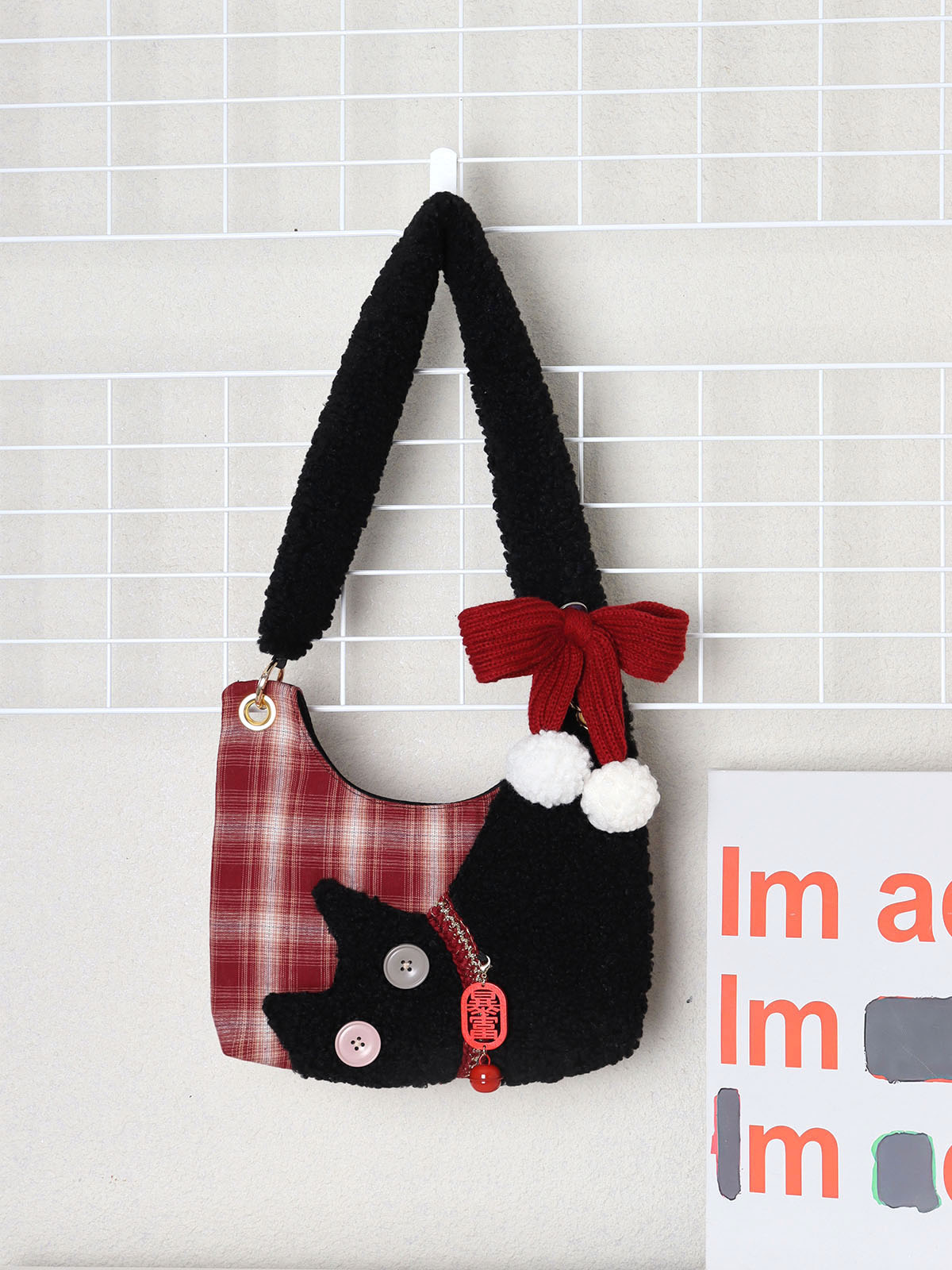 Mini Red Plaid Cat Bag for Women - Cute Underarm Crossbody Bag for New Year Good Luck & Destiny - Y2K Style Mini Red Plaid Cat Bag for Women - Cute Underarm Crossbody Bag for New Year Good Luck & Destiny - Y2K Style