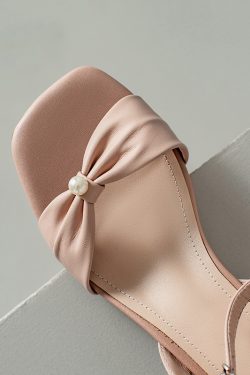 Minimalist Fairy Style Genuine Leather Open-Toe Mid-Heel Chunky Strap Sandals for Women - Summer 90s Inspired