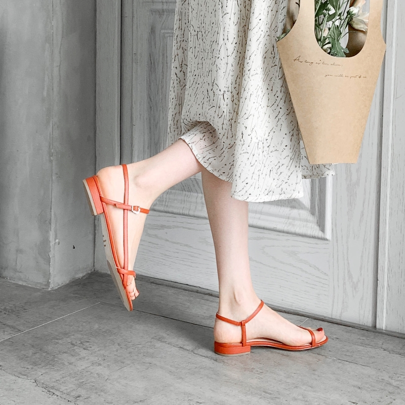 Minimalist Forest Style Genuine Leather Flat Sandals for College, Gentle Fairy Design Perfect with Skirts Minimalist Forest Style Genuine Leather Flat Sandals for College, Gentle Fairy Design Perfect with Skirts