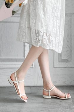 Minimalist Forest Style Genuine Leather Flat Sandals for College, Gentle Fairy Design Perfect with Skirts