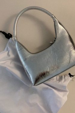 Minimalist French Crescent Shaped Underarm Bag for Women - Unique Silver Shoulder Handbag for Summer Style