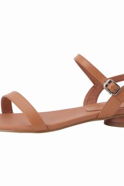 Minimalist Genuine Leather Open-Toe Sandals for Women - Round Toe One-Strap Design, Low-Heeled Summer 2025 Evening Footwear
