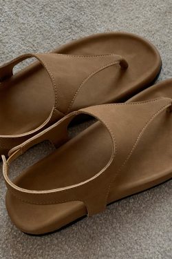 Minimalist Herringbone Sheepskin Thong Sandals for Women - Retro Flat Flip-Flops for Summer Vacation