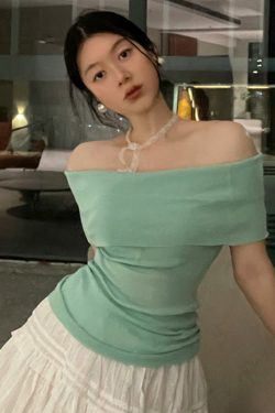 Minimalist One-Shoulder Top for Women, Slimming Pleated Short Sleeve Mesh T-Shirt in Fresh Solid Color, Y2K Style