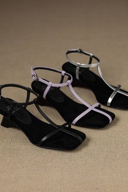 Minimalist One-Strap Hollow Mid-High Heel Sandals for Women - Chic Niche Design, Fashionable Slim Fit