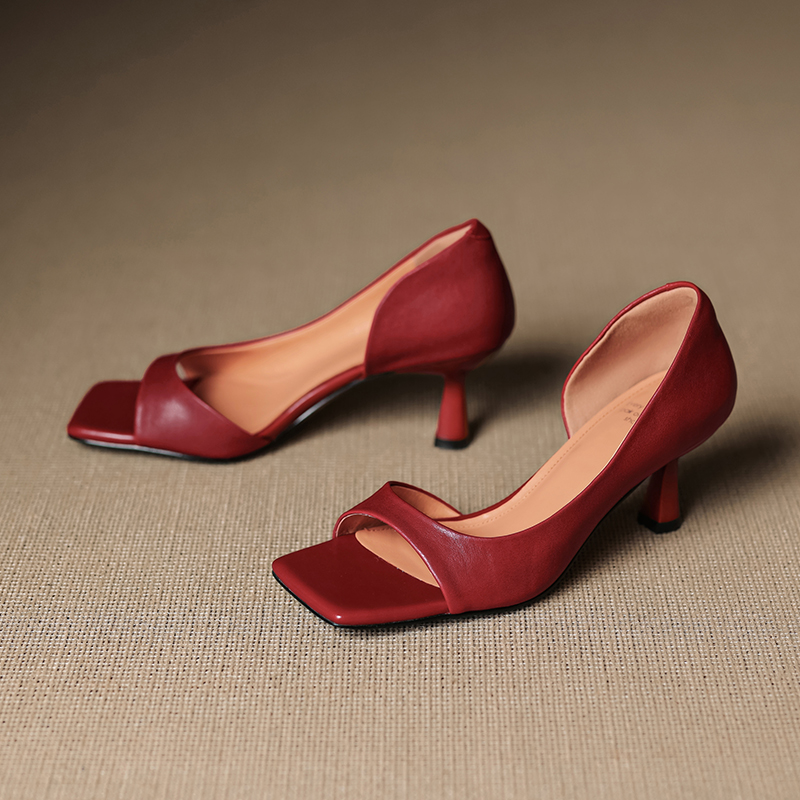 Minimalist Open-Toe Slim-Fit Genuine Leather Side-Cut Stiletto High-Heeled Sandals for Women - Versatile Fashion Footwear Minimalist Open-Toe Slim-Fit Genuine Leather Side-Cut Stiletto High-Heeled Sandals for Women - Versatile Fashion Footwear