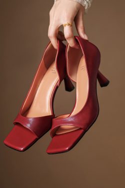 Minimalist Open-Toe Slim-Fit Genuine Leather Side-Cut Stiletto High-Heeled Sandals for Women - Versatile Fashion Footwear