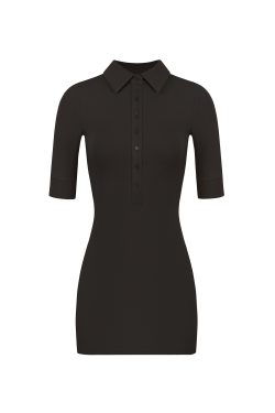 Minimalist Polo Collar Elastic Short-Sleeve Dress - Chic Casual Style for Effortless Elegance