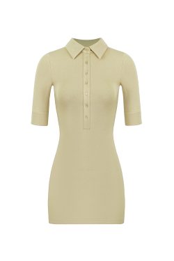 Minimalist Polo Collar Elastic Short-Sleeve Dress - Chic Casual Style for Effortless Elegance