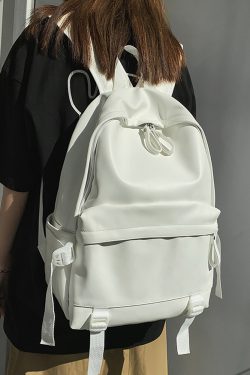 Minimalist Solid Color Soft Leather Waterproof Backpack for Women | Stylish College & High School Students