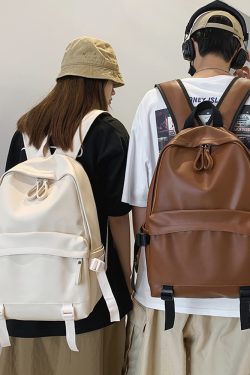 Minimalist Solid Color Soft Leather Waterproof Backpack for Women | Stylish College & High School Students