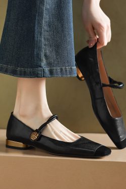 Minimalist Square-Toe One-Strap Mary Jane Shoes for Women - Versatile French Fashion Shallow Mouth Style