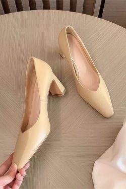 Minimalist Square-Toe V-Cut Chunky Heel Flats | Soft-Soled Elegant Grandma Shoes for Chic Style