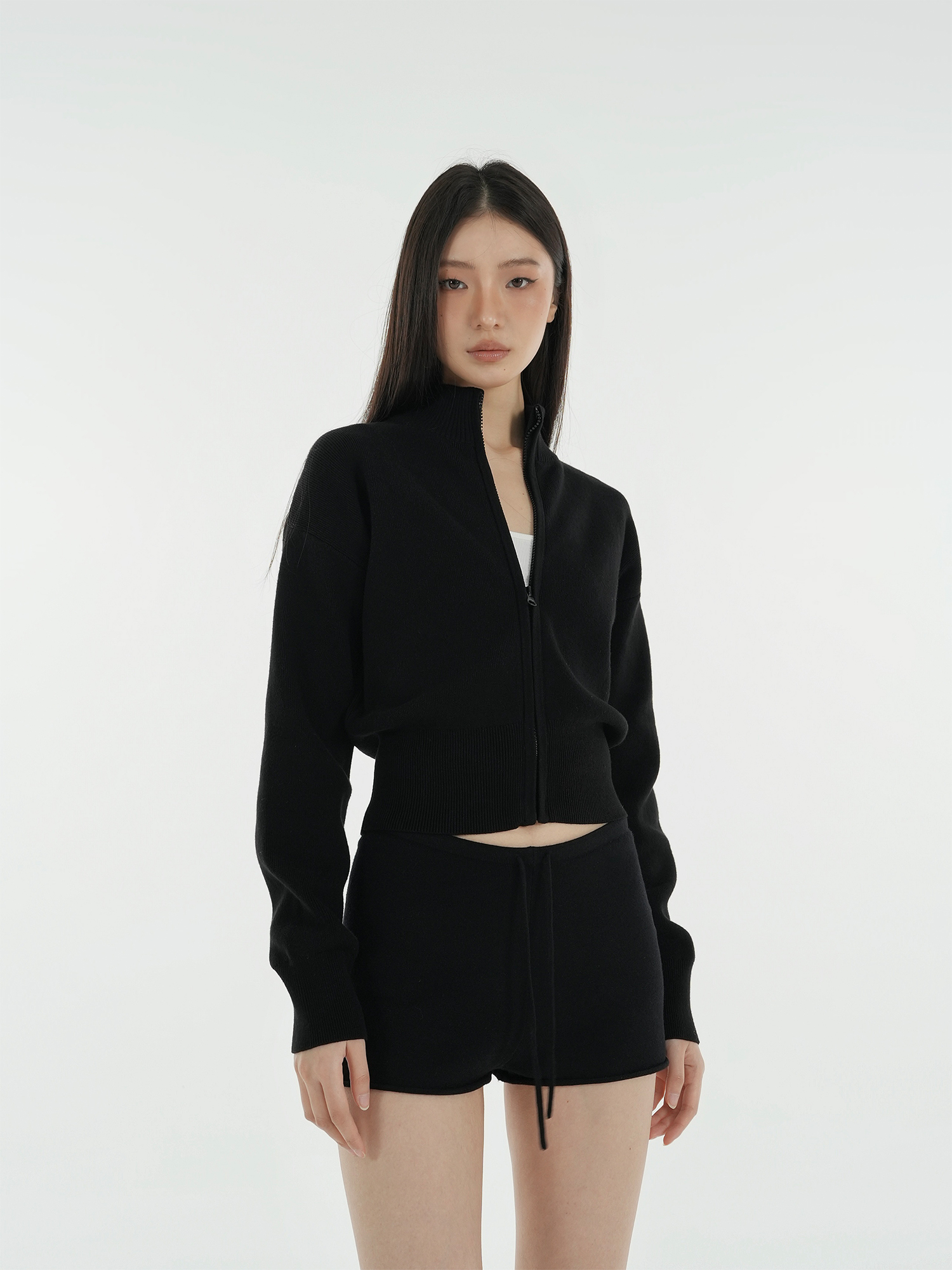 Minimalist Stand Collar Waist-Defining Long Sleeve Cardigan Jacket - Chic Layering Piece for Effortless Style Minimalist Stand Collar Waist-Defining Long Sleeve Cardigan Jacket - Chic Layering Piece for Effortless Style