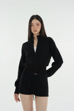 Minimalist Stand Collar Waist-Defining Long Sleeve Cardigan Jacket - Chic Layering Piece for Effortless Style