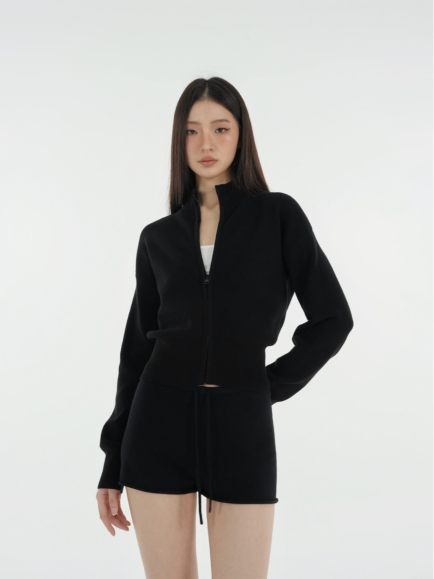 Minimalist Stand Collar Waist-Defining Long Sleeve Cardigan Jacket - Chic Layering Piece for Effortless Style Minimalist Stand Collar Waist-Defining Long Sleeve Cardigan Jacket - Chic Layering Piece for Effortless Style