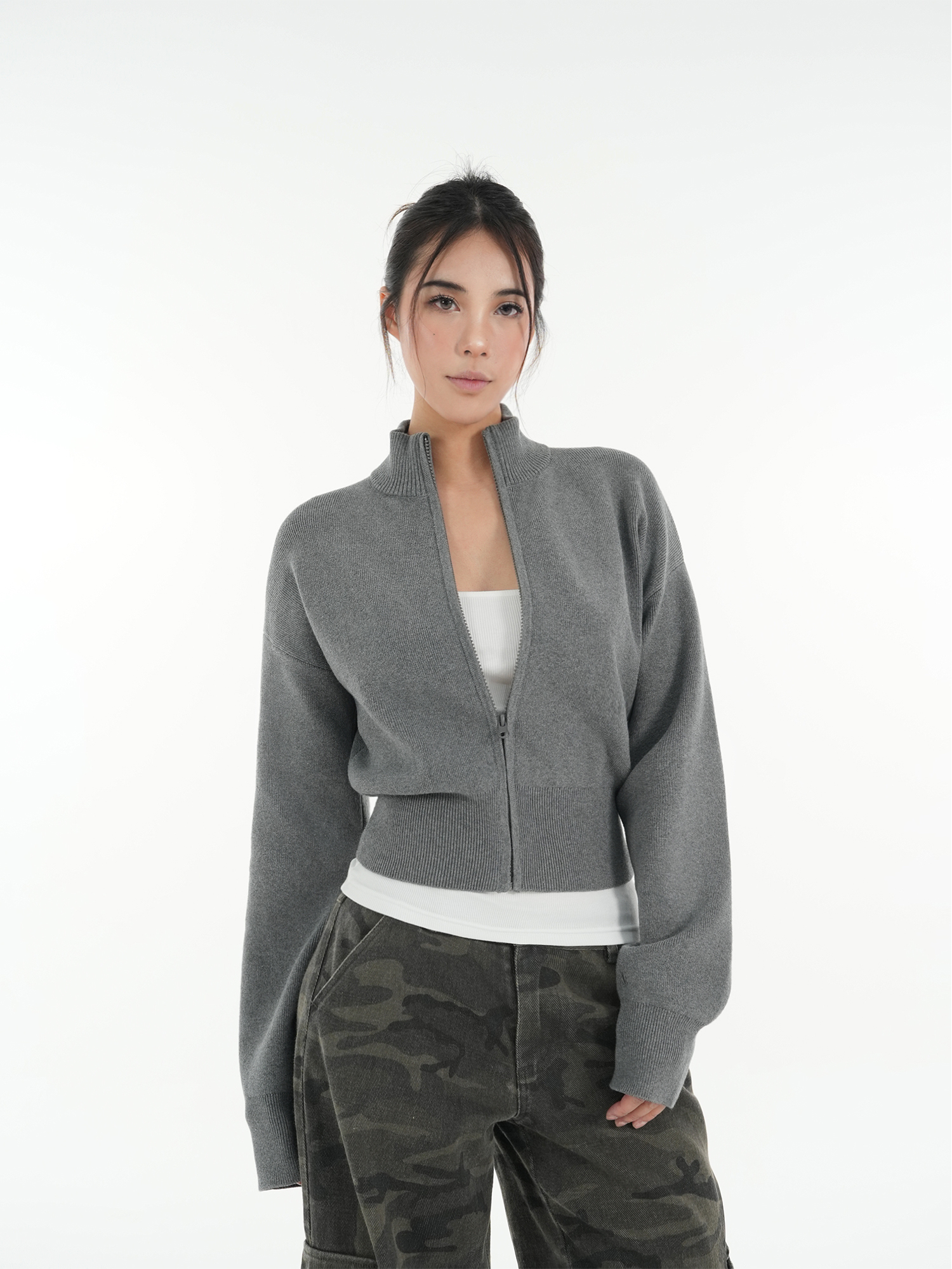 Minimalist Stand Collar Waist-Defining Long Sleeve Cardigan Jacket - Chic Layering Piece for Effortless Style Minimalist Stand Collar Waist-Defining Long Sleeve Cardigan Jacket - Chic Layering Piece for Effortless Style