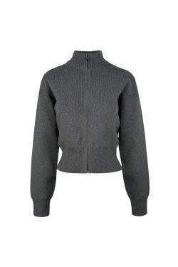 Minimalist Stand Collar Waist-Defining Long Sleeve Cardigan Jacket - Chic Layering Piece for Effortless Style