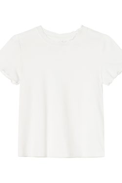 Minimalist Wave Edge Short Sleeve T-shirt for Women - Summer 2025 Solid Color Loose Fit Unique Top