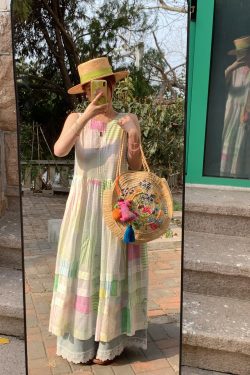 Mint Candy Retro Tencel Linen Vest Dress for Women - Summer Loose A-Line Long Skirt in Vintage Style