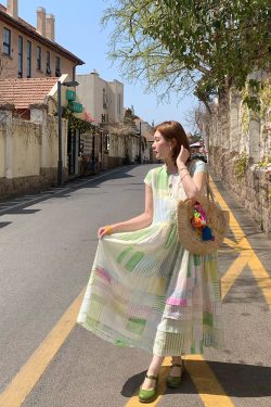 Mint Candy Retro Tencel Linen Vest Dress for Women - Summer Loose A-Line Long Skirt in Vintage Style