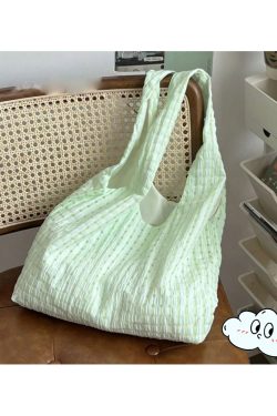 Mint Green Checkered Canvas Bag - Summer Fresh Single Shoulder Bag, Artistic Versatile Fairy Bag, Trendy Y2K Style
