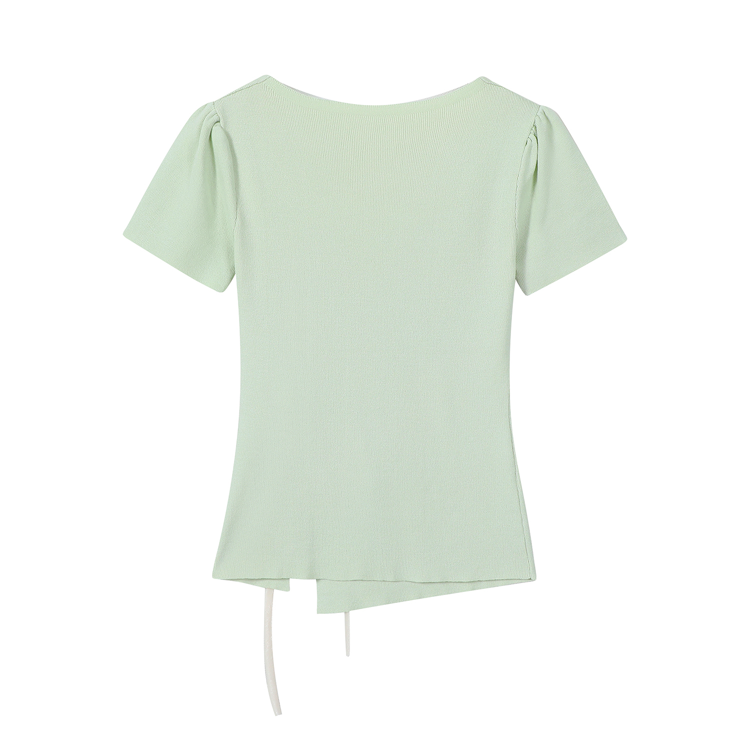 Mint Green Short Sleeve Top for Women, Summer Floral Design with Drawstring, 3D Flower Knitted Blouse, Trendy Korean Style. Mint Green Short Sleeve Top for Women, Summer Floral Design with Drawstring, 3D Flower Knitted Blouse, Trendy Korean Style.