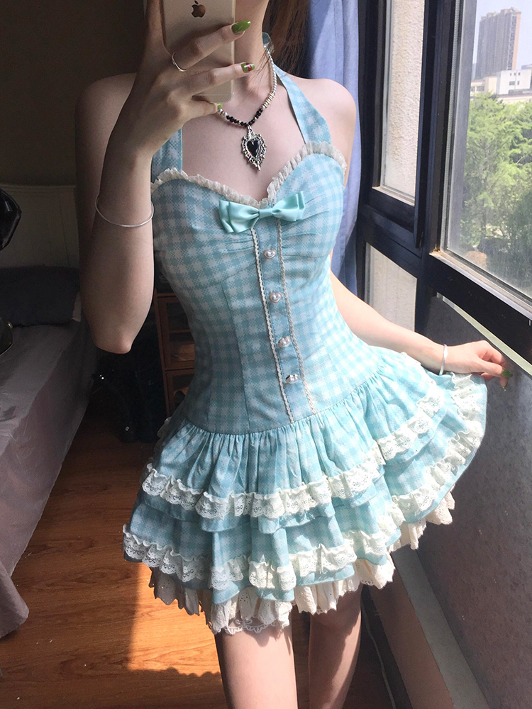 Mint Green Summer Dress for Women, Petite Princess Puff Skirt, Cute Sweet Design, Perfect for 90s and Y2K Inspired Looks Mint Green Summer Dress for Women, Petite Princess Puff Skirt, Cute Sweet Design, Perfect for 90s and Y2K Inspired Looks