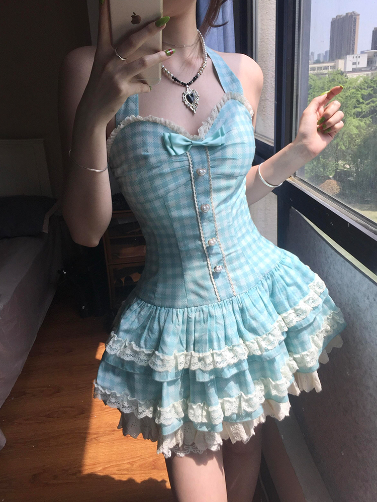 Mint Green Summer Dress for Women, Petite Princess Puff Skirt, Cute Sweet Design, Perfect for 90s and Y2K Inspired Looks Mint Green Summer Dress for Women, Petite Princess Puff Skirt, Cute Sweet Design, Perfect for 90s and Y2K Inspired Looks