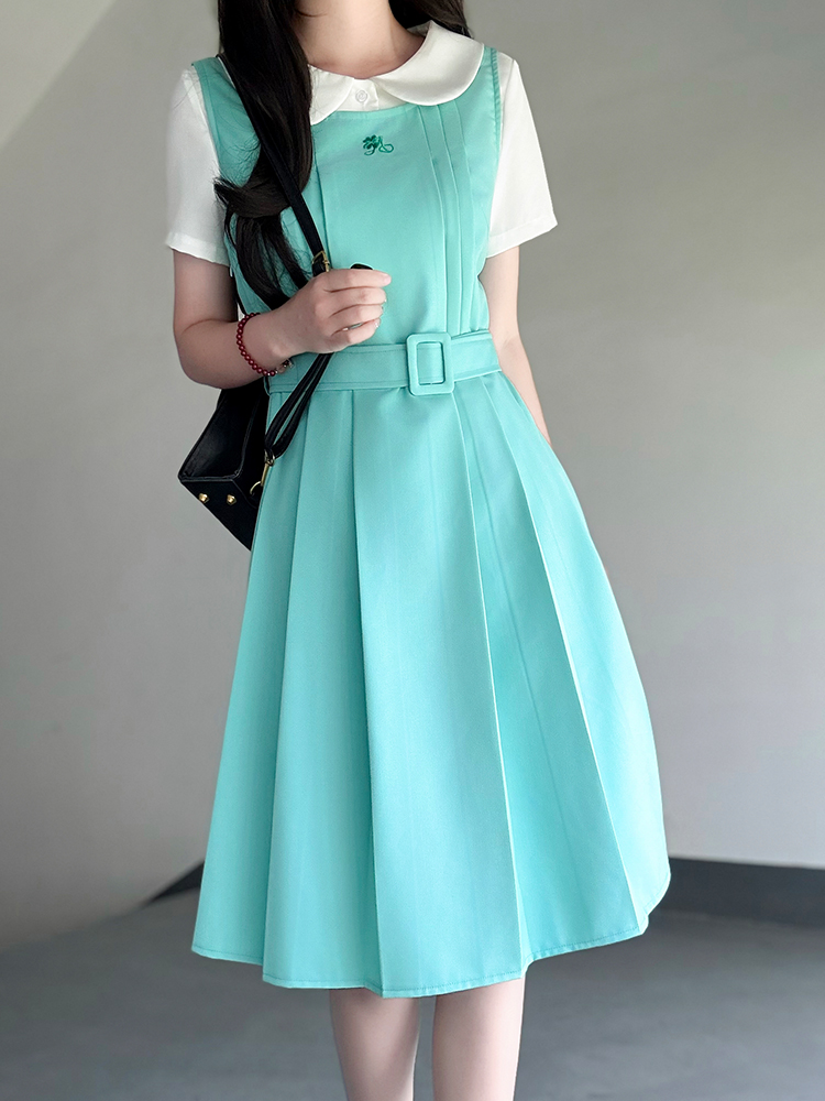 Mint Green Women's Suspender Dress - Pudding Bear Original JK Uniform, Waist-Defining Slimming Design, Sweet College Style Fashion Mint Green Women's Suspender Dress - Pudding Bear Original JK Uniform, Waist-Defining Slimming Design, Sweet College Style Fashion