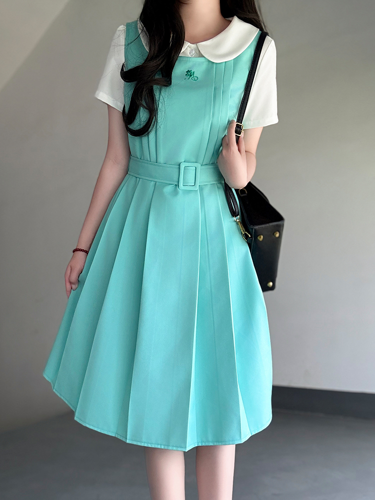 Mint Green Women's Suspender Dress - Pudding Bear Original JK Uniform, Waist-Defining Slimming Design, Sweet College Style Fashion Mint Green Women's Suspender Dress - Pudding Bear Original JK Uniform, Waist-Defining Slimming Design, Sweet College Style Fashion