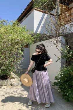 Misty Purple Plus Size Mid-Length Loose Draped Skirt - Flowing White Umbrella Design for Effortless Style