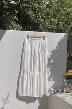 Misty Purple Plus Size Mid-Length Loose Draped Skirt - Flowing White Umbrella Design for Effortless Style