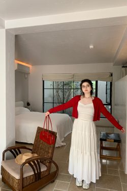 Misty Purple Plus Size Mid-Length Loose Draped Skirt - Flowing White Umbrella Design for Effortless Style