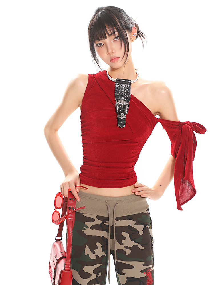 Multi-Way Slanted Shoulder One-Shoulder Top - Women's Summer Sparkling Mesh Vest, Trendy Y2K Style Multi-Way Slanted Shoulder One-Shoulder Top - Women's Summer Sparkling Mesh Vest, Trendy Y2K Style