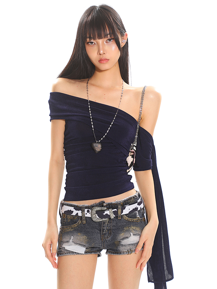 Multi-Way Slanted Shoulder One-Shoulder Top - Women's Summer Sparkling Mesh Vest, Trendy Y2K Style Multi-Way Slanted Shoulder One-Shoulder Top - Women's Summer Sparkling Mesh Vest, Trendy Y2K Style